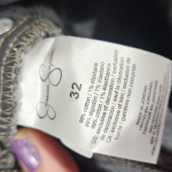 Jessica Simpson jrs 15- 32 grey ankle jeans black velvet rose applique - Picture 13 of 14